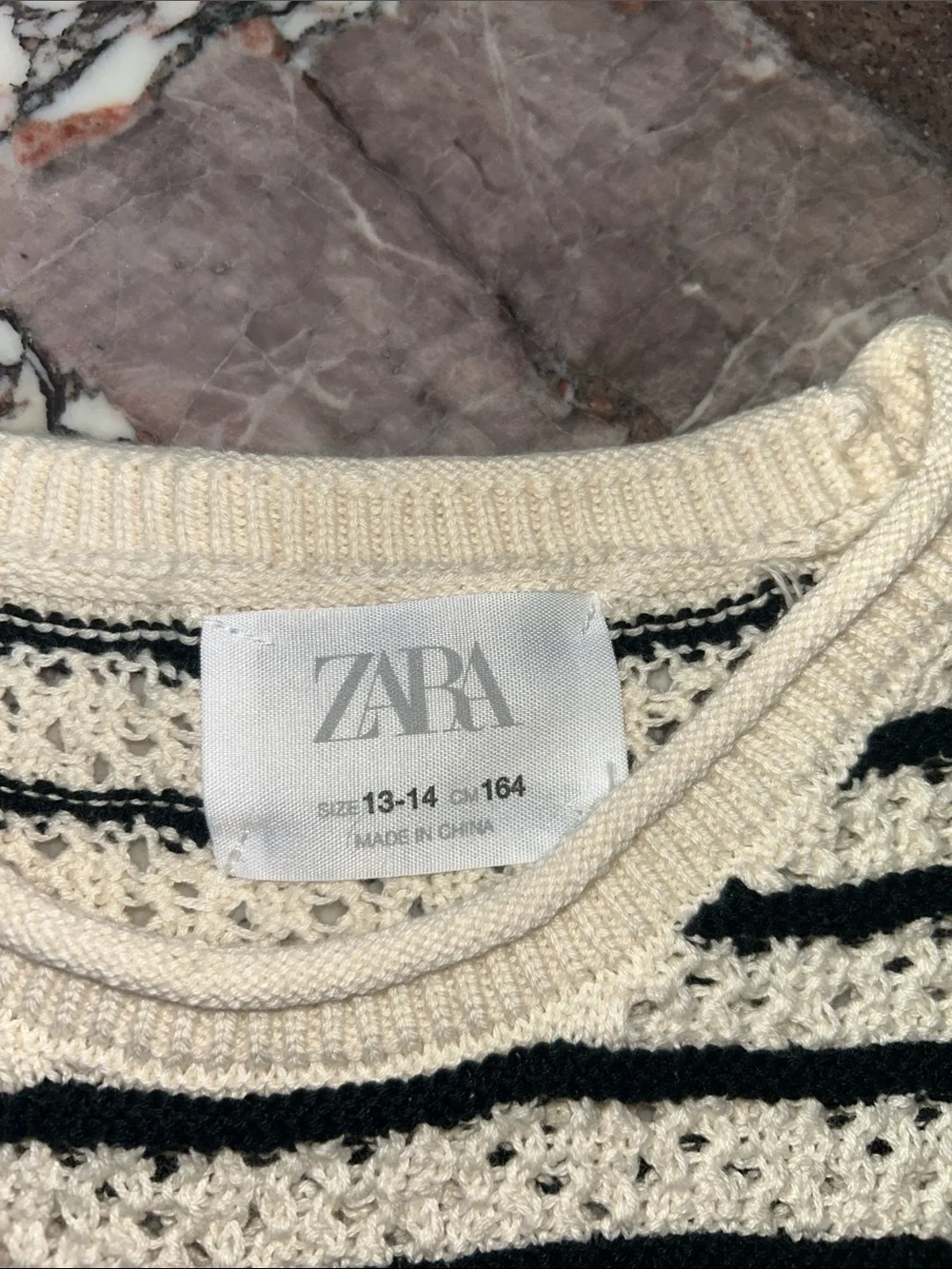 Zara Cream & Black Striped Knit Sleeveless Top size 13-14